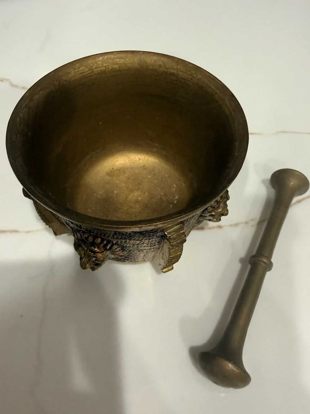 Vintage Brass Mortar and Pestle Victorian Lion Head